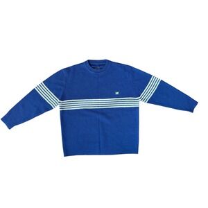 Vintage 90s  Redsand Mens Blue Striped Crew Neck Acrylic Wool Sweater Size S